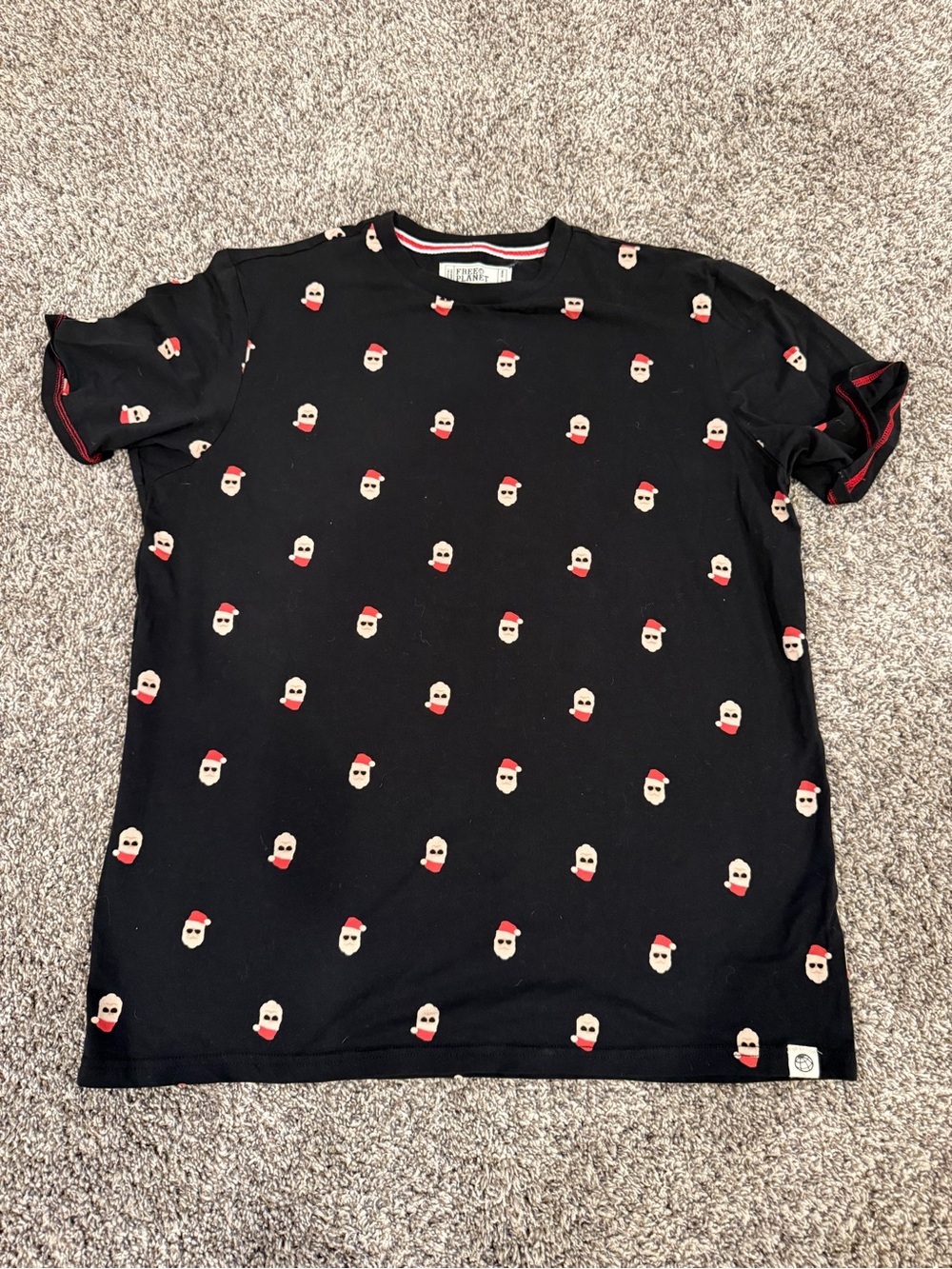 Free Planet Black Tee with Red & Cream Santa Dot Print
